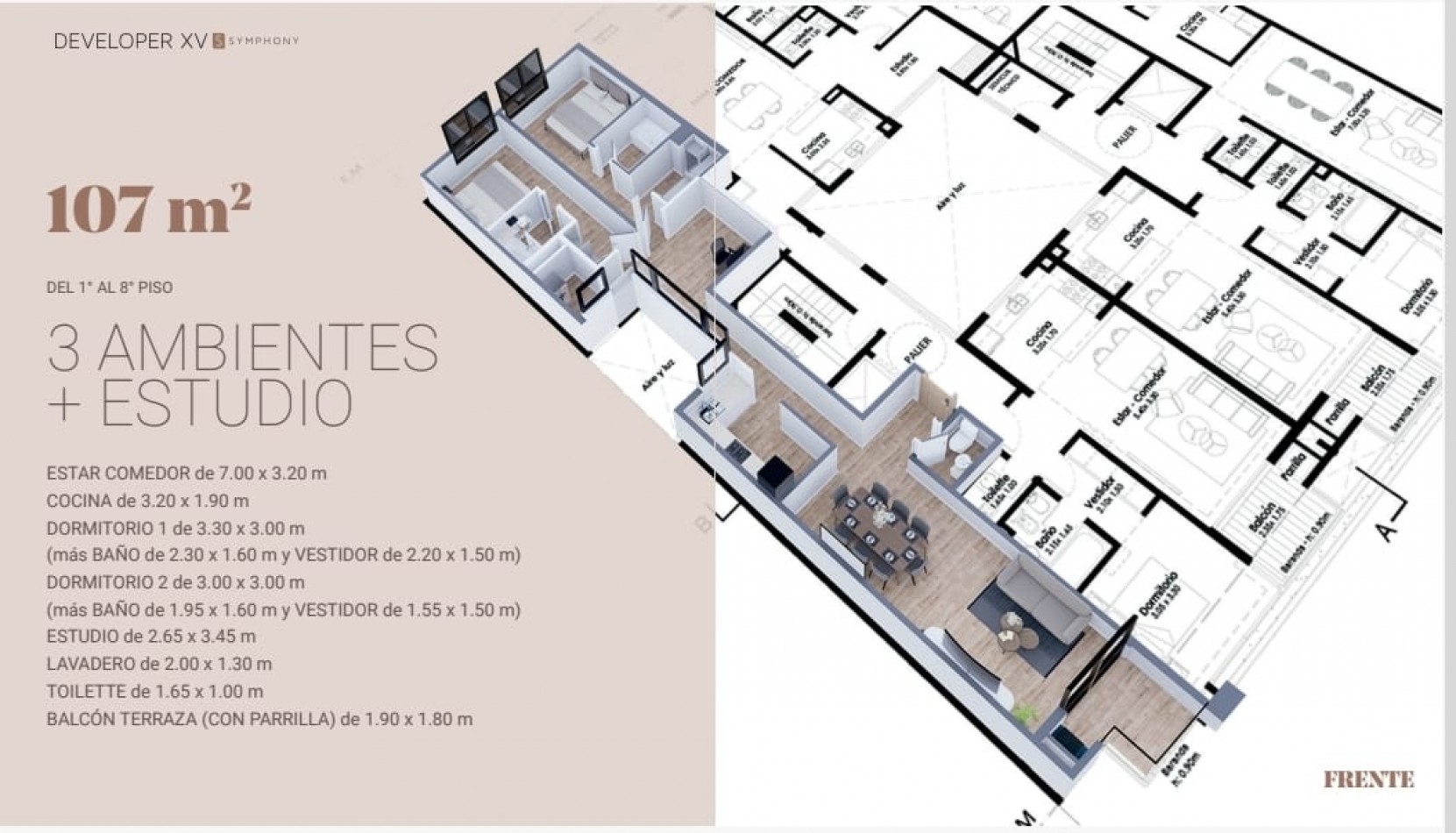  DEPARTAMENTO EN POZO DEVELOPER XV SYMPHONY ZONA GUEMES SEPT. 2027