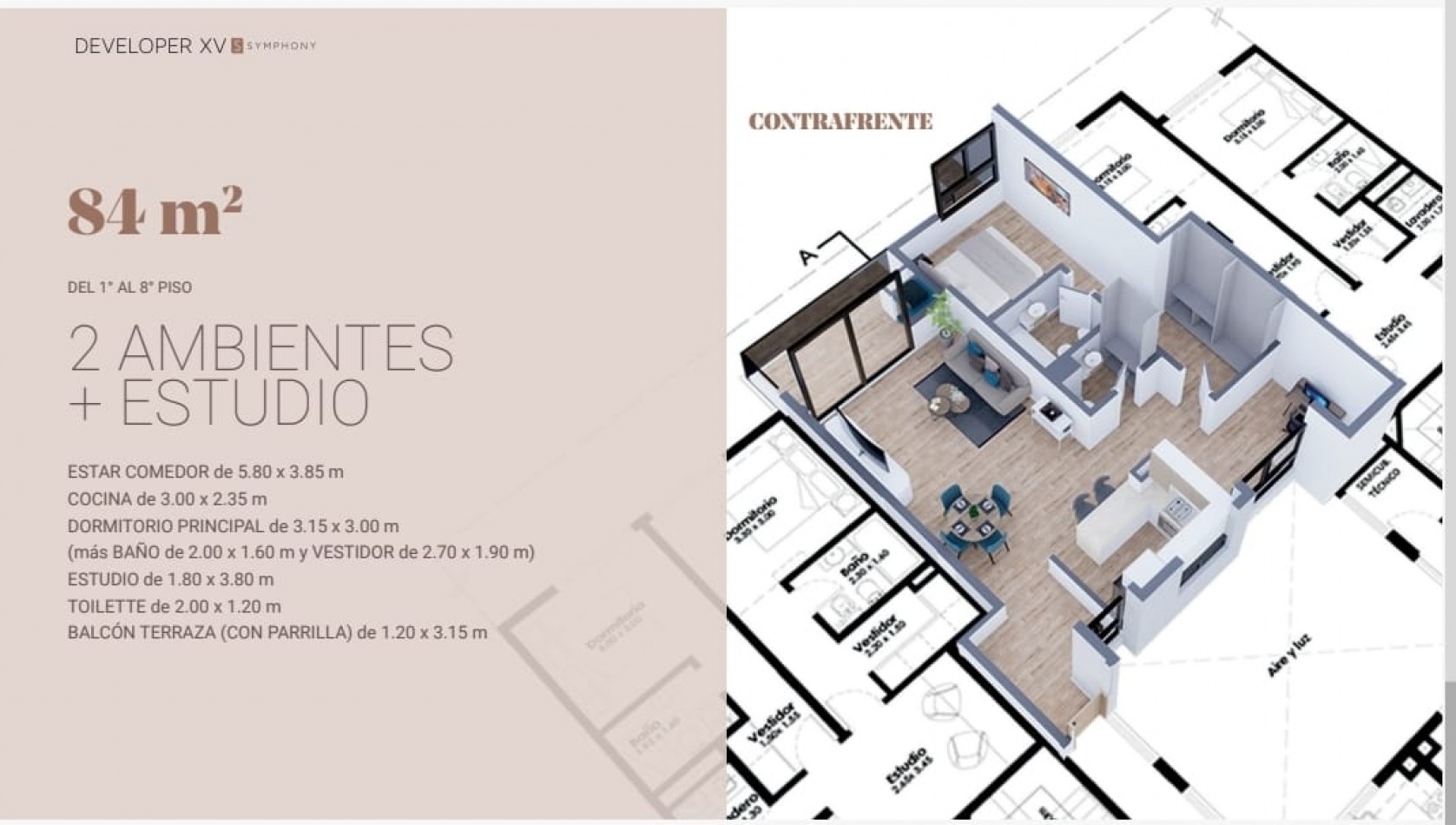  DEPARTAMENTO EN POZO DEVELOPER XV SYMPHONY ZONA GUEMES SEPT. 2027