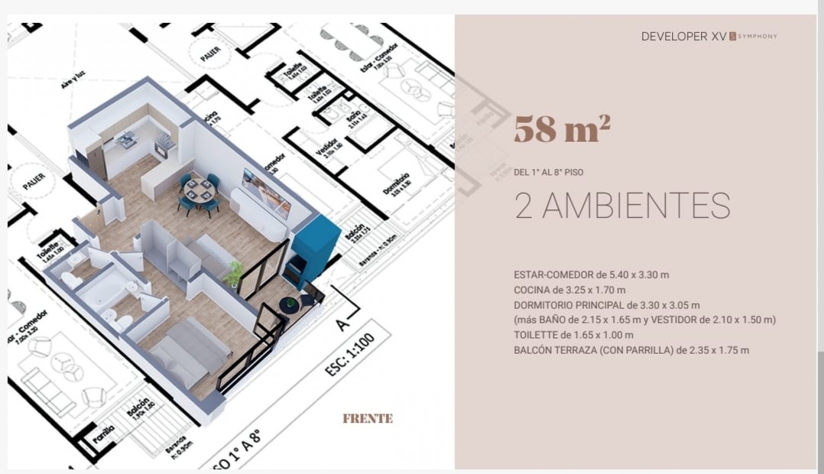  DEPARTAMENTO EN POZO DEVELOPER XV SYMPHONY ZONA GUEMES SEPT. 2027